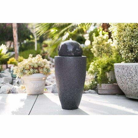 INVERNACULO 25.6 in. Tall Modern Stone Textured Round Sphere Water Fountain w/LED Lights Decor, Black IN2547178